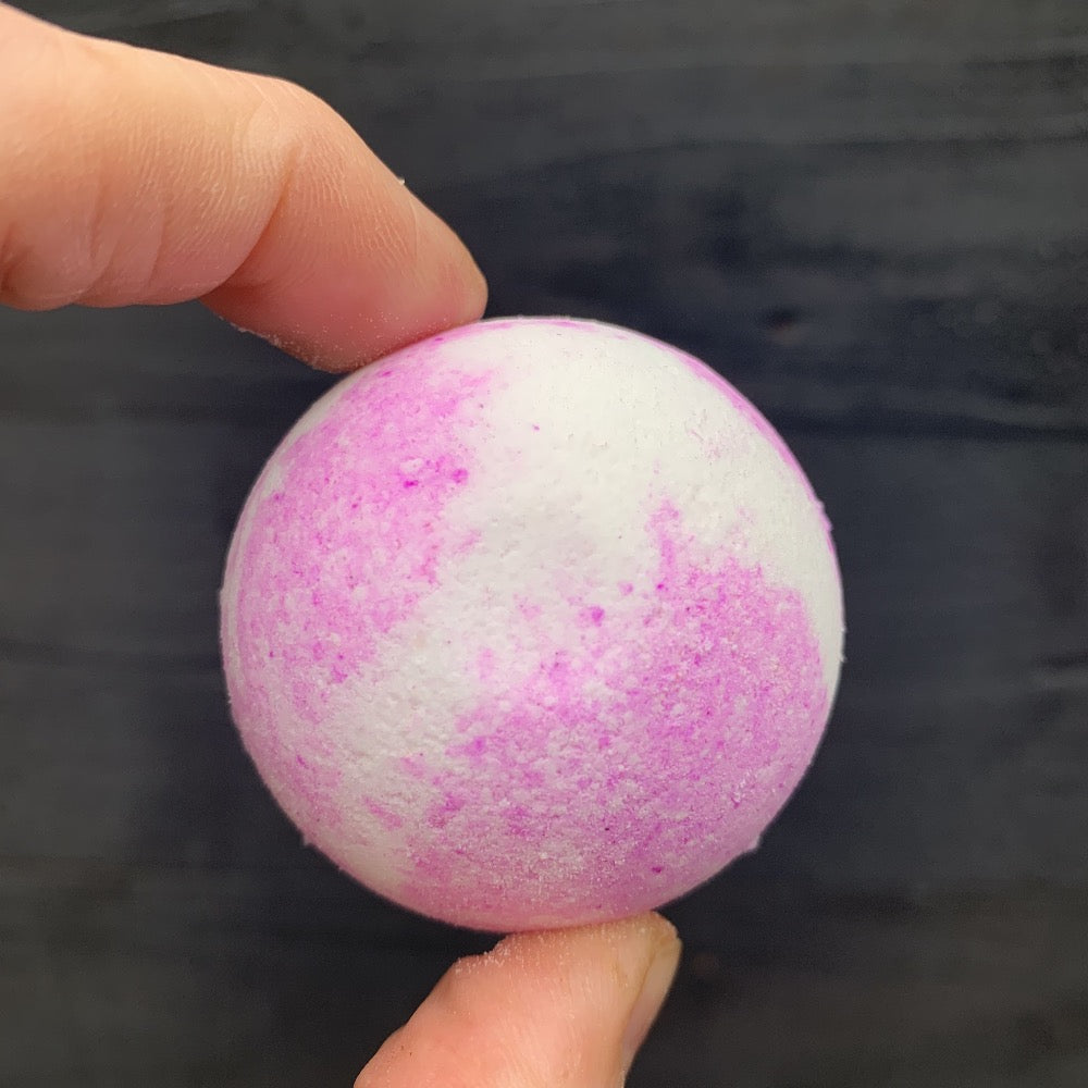 pink and white bath bomb