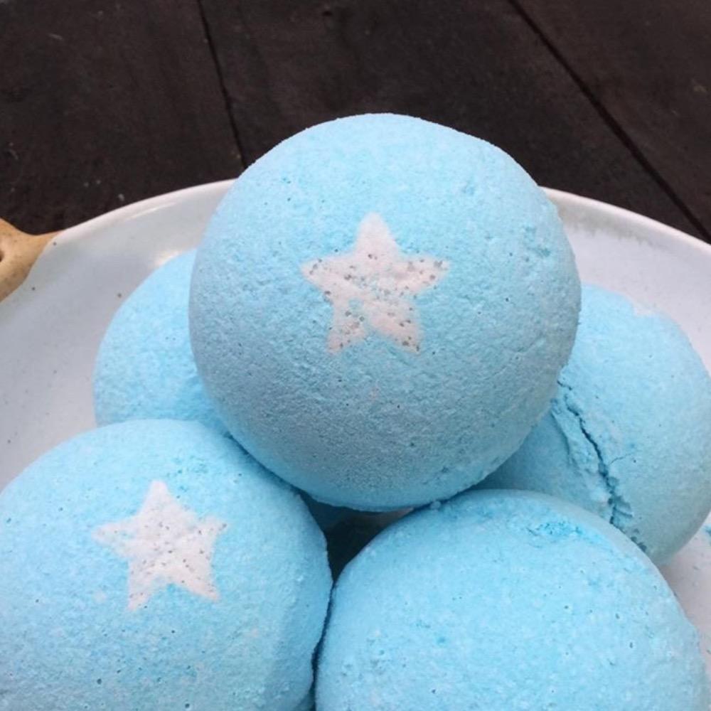 Blue bath bombs with white stars